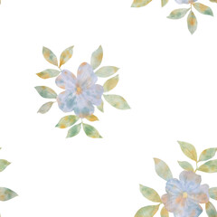 abstract flowers drawn in watercolor digitally, botanical seamless pattern for design, on a white background