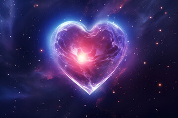 Cosmic Heart Astronomy in Indigo Blue Sky, Neon Lighting Heart Shape Love. Perfect for Valentine's...