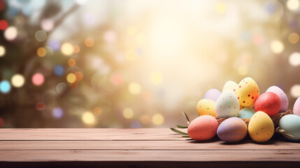 Emmpty wooden table background - easter spring theme - 699427484