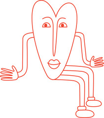 retro bright groovy heart, illustration of playful love hearts for valentine's day in line style