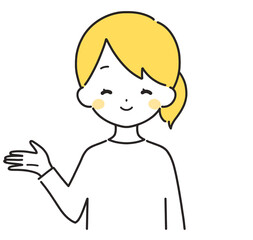 黄色｜案内する私服の女性｜右手