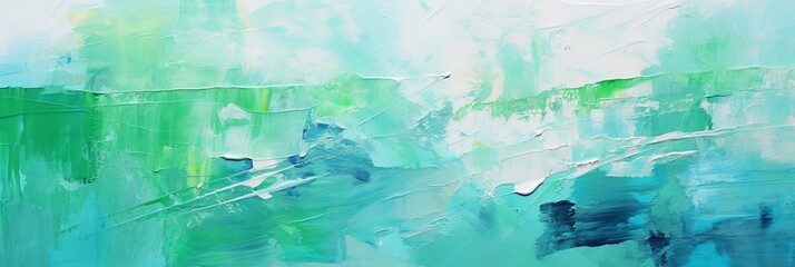 Abstract green blue white painting brush texture background, rough colorful acrylic painting banner for spring and home decoration.