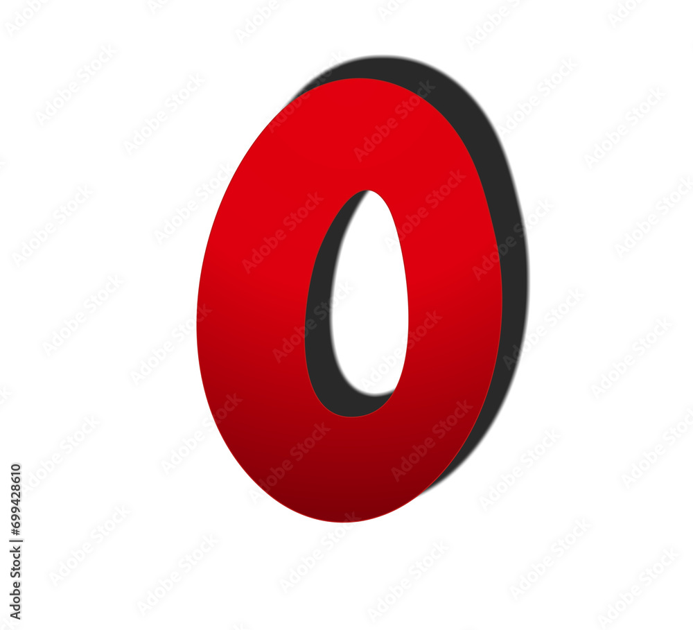 Poster 3d number 0 zero in red color sign symbol numbers for design elements isolated on transparent backgr