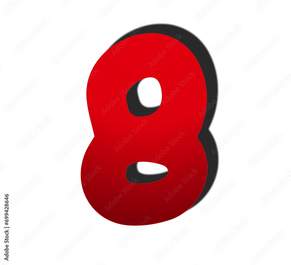 Aufkleber 3d number 8 eight in red color sign symbol numbers for design elements isolated on transparent backg
