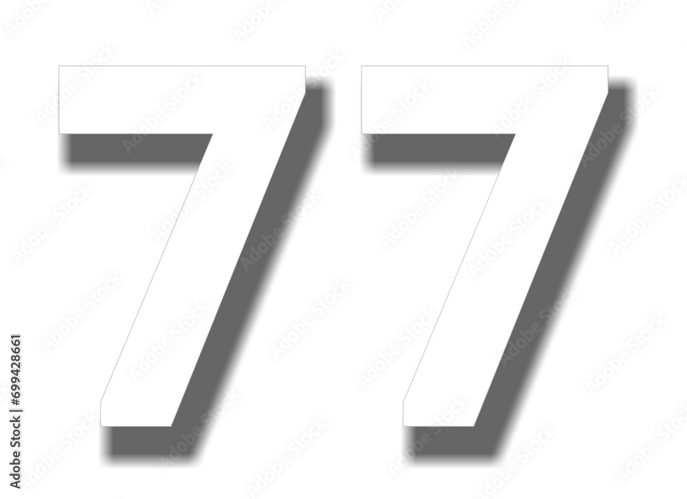 Aufkleber 3d number 77 in white color sign symbol numbers for design elements isolated on transparent backgrou