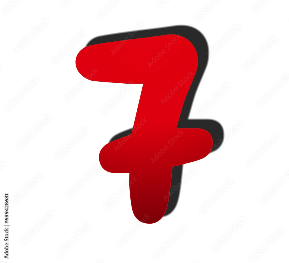 Aufkleber 3d number 7 seven in red color sign symbol numbers for design elements isolated on transparent backg