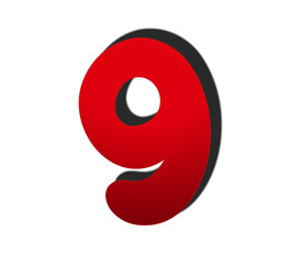 3d number 9 nine in red color sign symbol numbers for design elements isolated on transparent background