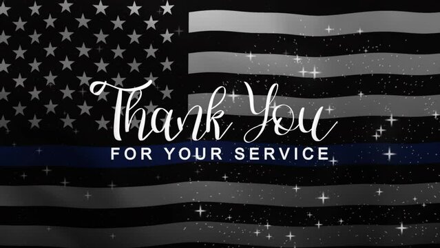 Thank you Lettering Text Animation with American Police Flag background. Celebrate National Law Enforcement Appreciation Day on 9th of January. Great for celebrating Appreciation Day.