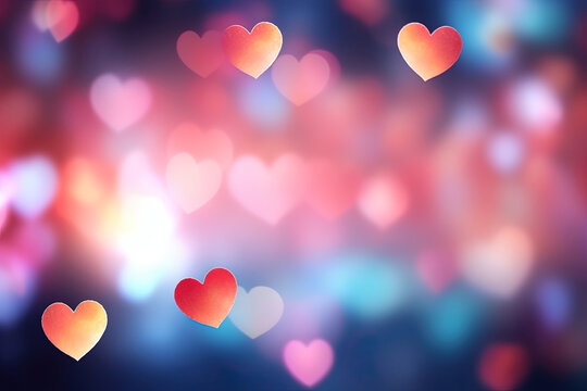 Colorful Heart Shape Love Glowing Garland on Blurred Bokeh St. Valentine's Day Background
