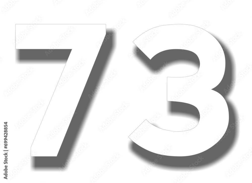 Poster 3d number 73 in red color sign symbol numbers for design elements isolated on transparent background