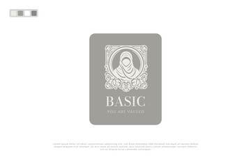 Feminine beauty woman hijab natural vintage, classical and retro logo template
