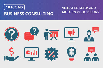 Business Consulting Glyph Two Color Icons Set