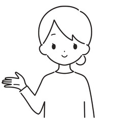 モノクロ｜案内する私服の女性｜右手