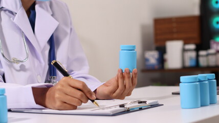 Initial AI illustration of a close-up of a female doctor's hand signing a medical document on a...