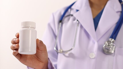 Initial AI illustration of a close-up of a female doctor's hand signing a medical document on a clipboard. and recommending certain medicines to patients on a laptop