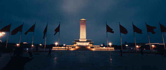 Monument to the People's Heroes at night