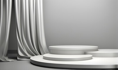 Empty stage with spotlight, curtains, and gray background. Podium, pedestal. for showing packaging and product. Platforms mockup product display presentation. Abstract composition in minimal design.