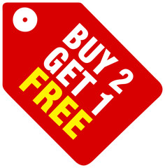 Buy 2 get 1 free, sale banner, discount tag