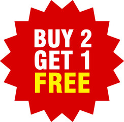 Buy 2 get 1 free, sale banner, discount tag