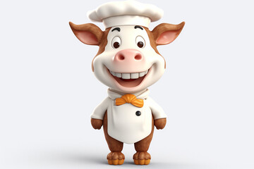 cute 3D cartoon, a cow chef