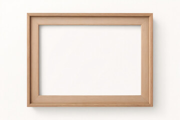 Leere hölzerne Bilderrahmen-Attrappe isoliert auf transparentem Hintergrund, horizontale Landschaftsgrafik-Vorlage für Foto, Bild, Bild, Wandkunst, Text, Zitat. Rahmen aus hellem Eichenholz.