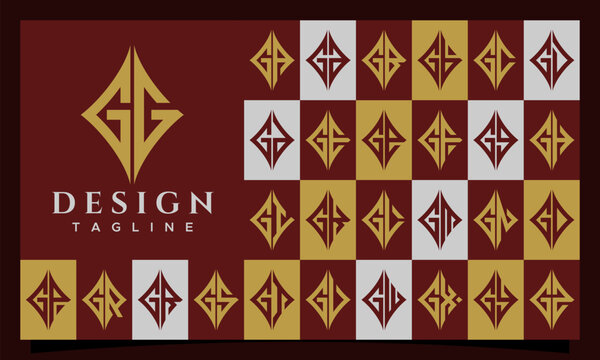 Elegant line sharp rhombus letter G GG logo design set