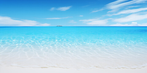 Fototapeta na wymiar beach tropical with white sand and turquoise water under blue sky, Tropical Bliss: White Sand Beach and Turquoise Waters under Blue Sky
