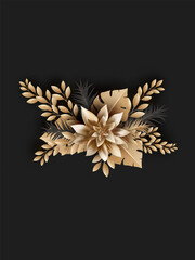 Vector elegant attractive luxurious golden 3d flowers background golden leafs and flower for use any design