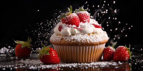 Strawberry Cupcake with Smooth Peanut Paste Rustic Grunge Aesthetic, Gourmet Dessert Photography: Strawberry and Peanut Cupcake