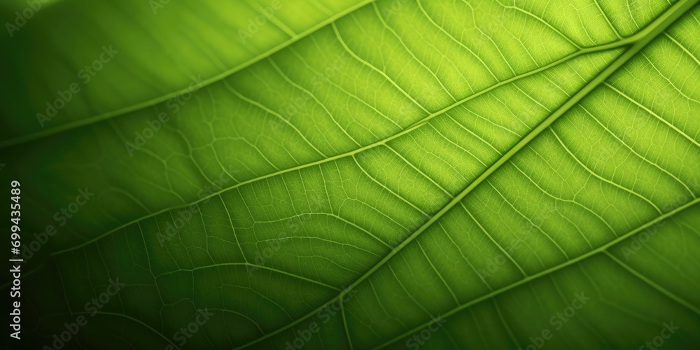 Poster the close-up of leaf texture in green abstract nature background with a soft focus. exuberant image.