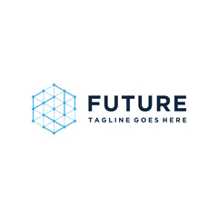 Rotation of Initial Letter F Hexagon With Digital Wire Line Dots For Modern Futuristic Technology Logo Design.