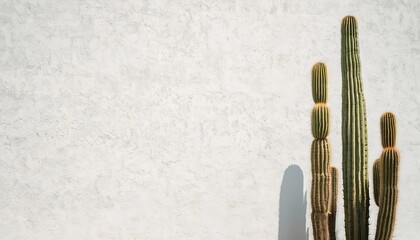 Sunlit Green Cactus Against a Textured White Wall