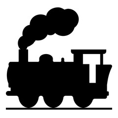 煙を上げて走る蒸気機関車のアイコン、透明背景