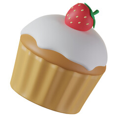 3d cupcake strawberry cartoon icon illustration