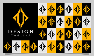 Set of sharp abstract rhombus letter T TT logo design