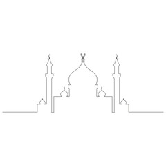 Mosque line art drawing islamic ornament background. Single line draw design vector graphic illustration
