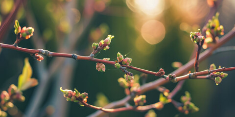 Spring Blooming Buds On Branches For Background Created Using Artificial Intelligence - obrazy, fototapety, plakaty