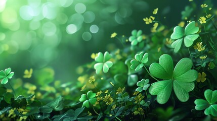 st patrick's day banner with four leaf clover background - obrazy, fototapety, plakaty