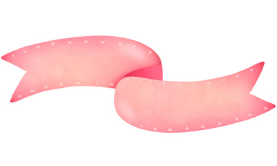 Watercolor hand-drawn illustration pastel pink ribbon banner text box with a charming white heart pattern inside