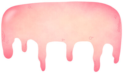 Watercolor hand-drawn illustration pink flowing teardrop-shaped banner text box with intricate circle details inside