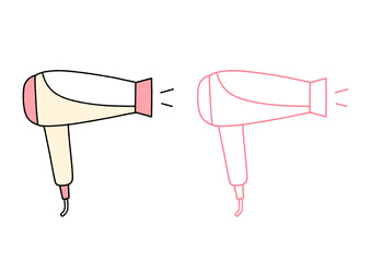Hair dryer vector icon. Colored, line art icon hair dryer. Hand-drawn-style illustrations.