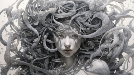 monochromatic dreamscape ethereal female form with floral whimsy a stunning 3d art piece for wall art and decorative imagery