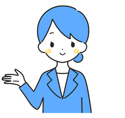青色｜案内するスーツの女性｜右手