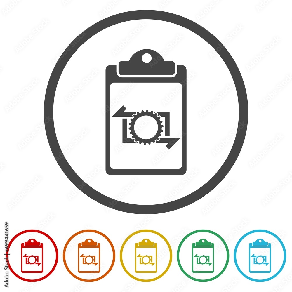 Poster workflow process icon. set icons in color circle buttons