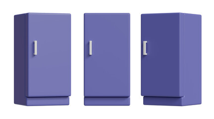 Set of blue fridge isolated on transparent background, PNG, 3d render fridge, isolate fridge