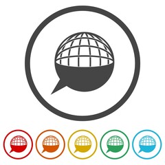 Translation globe glyph icon. Set icons in color circle buttons