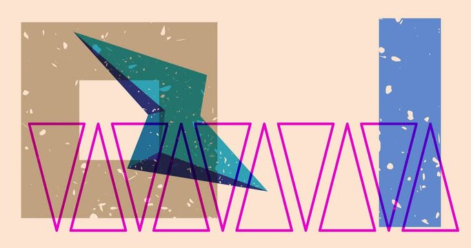 Colorful geometric shapes animation. Object in trendy riso graph design. Geometry elements abstract risograph texture style video.