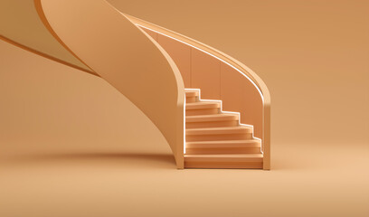 3d render stairway on peach fuzz is a trend colour year 2024. Minimal stair scene on apricot crush background

