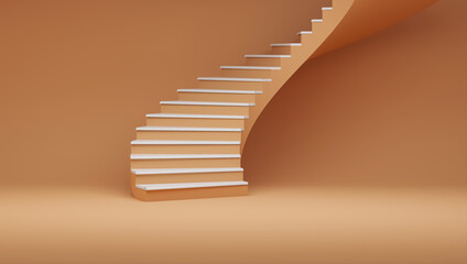 3d render stairway on peach fuzz is a trend colour year 2024. Minimal stair scene on apricot crush background
