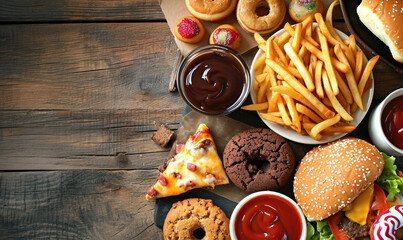 cookies, pizza, donuts and fries